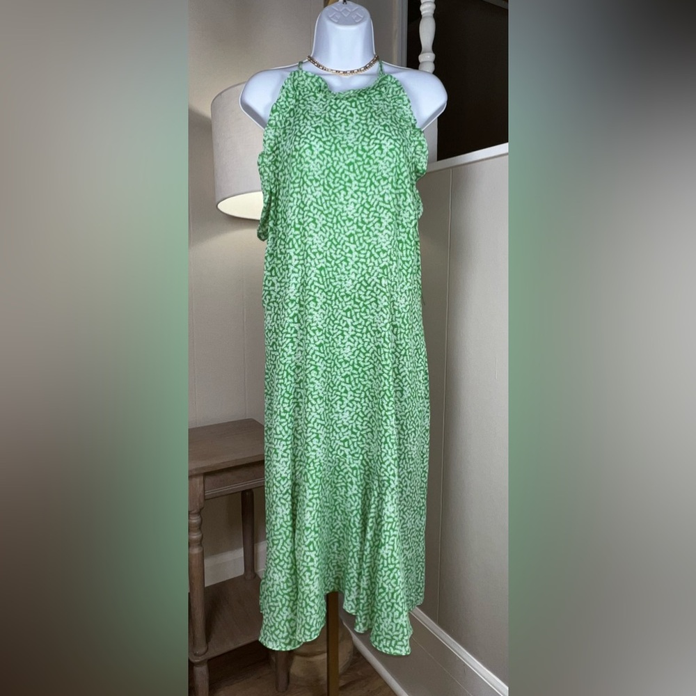 Who What Wear Mint Green Printed Halter Midi Dress